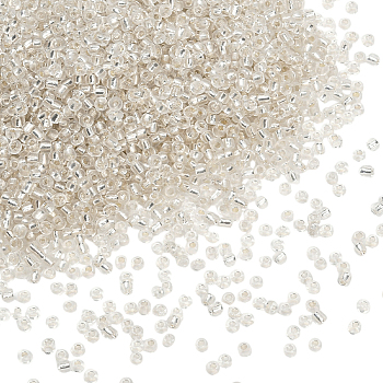 3000Pcs Glass Seed Beads, Silver Lined Round Hole, Round Small Beads, White, 2mm, Hole: 1mm