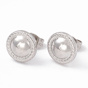 304 Stainless Steel Flat Round Stud Earrings for Women, Stainless Steel Color, 10mm, Pin: 0.6mm