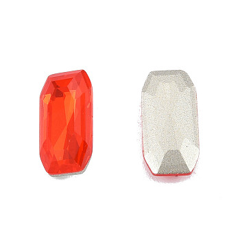 K9 Glass Rhinestone Cabochons, Pointed Back & Back Plated, Faceted, Rectangle Octagon, Siam, 12x6x3mm