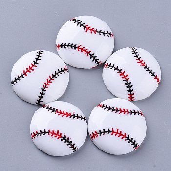 Sport Theme Resin Cabochons, Baseball/Softball, White, 27x6.5mm