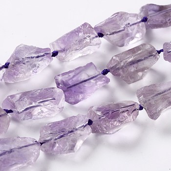 Rough Raw Natural Amethyst Beads Strands, Nuggets, 13.5~23.5x12~15x8~12mm, Hole: 1mm, about 22pcs/strand, 16.14''(41cm)