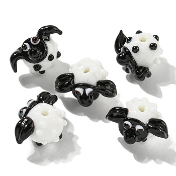 Handmade Lampwork Beads, Sheep, White, 12.5x19.5x15.5mm, Hole: 1.6mm