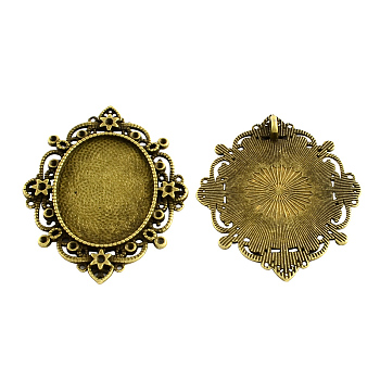Tibetan Style Alloy Rhinestone & Oval Tray Cabochon Settings, Cadmium Free & Lead Free, Oval, Antique Bronze, Tray: 40x30mm,65x52x2.5mm, Hole: 4mm