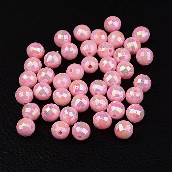 Faceted Colorful Eco-Friendly Poly Styrene Acrylic Round Beads, AB Color, Pink, 6mm, Hole: 1mm, about 5000pcs/500g