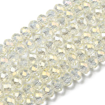 Electroplate Transparent Glass Beads Strands, Full Rainbow Plated, Faceted, Rondelle, Clear, 3x2mm, Hole: 0.8mm, about 150~155pcs/strand, 15~16 inch(38~40cm)