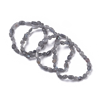 Natural Labradorite Bead Stretch Bracelets, Tumbled Stone, Nuggets, Inner Diameter: 2~2-1/4 inch(5.2~5.6cm)