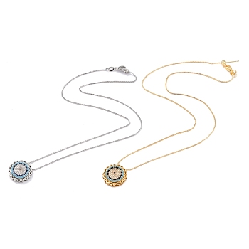 Brass Micro Pave Cubic Zirconia Pendant Necklaces, with Box Chains, Flat Round with Infinity, Mixed Color, Mixed Color, 18.89 inch(48cm)