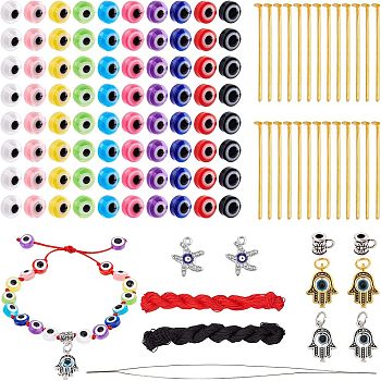 Nbeads 477Pcs Evil Eye Beads Kit for DIY Jewelry Making, Including Evil Eye Resin Beads, Nylon Thread, Alloy Pendants & Tube Bails, Iron Flat Head Pins, Stainless Steel Big Eye Beading Needles, Mixed Color, Evil Eye Beads: 400Pcs