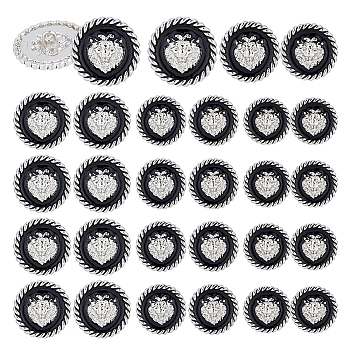 24Pcs 3 Style 1-Hole Zinc Alloy Enamel Shank Buttons, Flat Round with Lion Pattern, Black, 18~23x8.5~9.5mm, Hole: 2mm, 8pcs/style