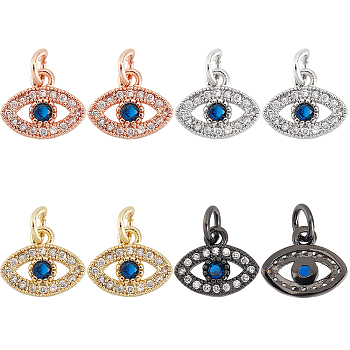 SUPERFINDINGS 8Pcs 4 Colors  Brass Micro Pave Clear Cubic Zirconia Charms, with Jump Ring, Eye, Mixed Color, 9.5x11.5x2mm, Jump Ring: 5x0.8mm, inner diameter: 3.5mm, 2pcs/color
