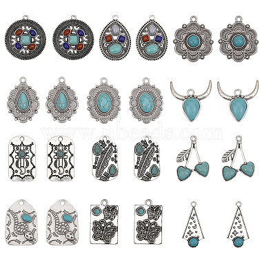 Antique Silver Mixed Shapes Synthetic Turquoise Pendants