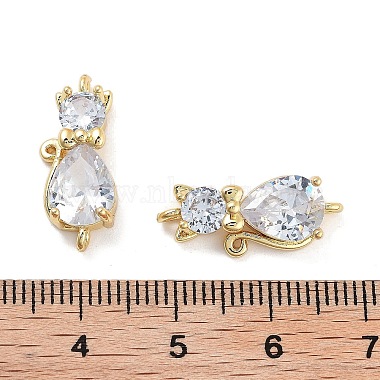 Rack Plating Brass Pave Clear Cubic Zirconia Cat Shape Links Connector(KK-Z064-29G)-3