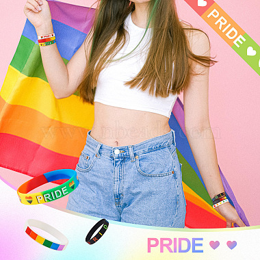 20Pcs 8 Style Rainbow Color Pride Silicone Heart Cord Bracelets Set for Men Women(BJEW-TA0001-06)-6