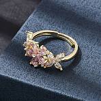 Brass Pave Cubic Zirconia Cuff Open Rings, Flower, Golden, 10mm, Inner Diameter: 17mm(CU-CBA5C10-06G)