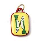 Printing 304 Stainless Steel Pendants, Gold, Yellow, Rectangle with Sardine Charm, 21.3x14x4.6mm, Jump Ring: 6x0.7mm, Inner Diameter: 4.5mm(STAS-K304-13D-G)