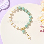 Round Natural Amazonite & Cultured Freshwater Pearl Beaded Charm Bracelets, Stretch Bracelets for Women, Beads: 8~8.5mm, Inner Diameter: 2.28 inch(5.8cm)(BJEW-JB14061-01)