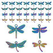 32Pcs 4 Style Alloy & Ion Plating(IP) 201 Stainless Steel Pendants, Dragonfly, Rainbow Color, 14~20x17.5~31.5x2~2.5mm, Hole: 1.2~2mm, 8pcs/style(PALLOY-DC0001-07)