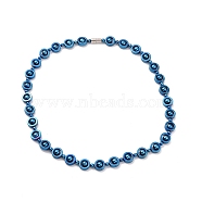 Synthetic Hematite & Brass Column Beaded Necklace with Magnetic Clasps, Gemstone Jewelry for Men Women, Blue, 19-7/8 inch(50.5cm)(NJEW-G047-01B)