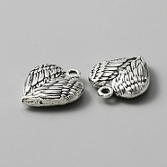 Tibetan Style Alloy Pendants, Heart with Wing Charms, Antique Silver, 21x18x5mm, Hole: 1.7mm(FIND-CJC0007-51)