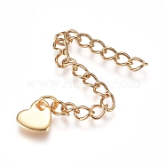 304 Stainless Steel Chain Extender, Curb Chain, with Charms, Heart, Golden, 60mm, Link: 4x3x0.5mm(STAS-G221-24G)