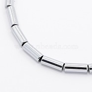 Grade A Electroplate Non-magnetic Synthetic Hematite Beads Strands, Column, Silver Plated, 9x3mm, Hole: 1mm, about 44pcs/strand, 15.9 inch(X-G-N0014-27A)