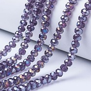 Electroplate Glass Beads Strands, AB Color Plated, Faceted, Rondelle, Indigo, 10x8mm, Hole: 1mm, about 63~65pcs/strand, 49~50cm(EGLA-A034-T10mm-B13)