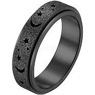 Stainless Steel Moon and Star Rotatable Finger Ring, Spinner Fidget Band Anxiety Stress Relief Ring for Women, Electrophoresis Black, US Size 12(21.4mm)(MOST-PW0001-005H-02)