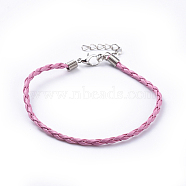 Trendy Braided Imitation Leather Bracelet Making, with Iron Lobster Claw Clasps and End Chains, Pink, 200x3mm(BJEW-S076-015)