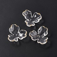 Transparent Acrylic Bead Caps, Golden Plated, 3-Petal Flower, Clear, 34x37.5x9mm, Hole: 1.6mm(OACR-C009-23)