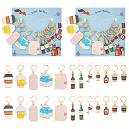 Drink Theme Alloy Enamel Pendant Stitch Markers, Crochet Leverback Hoop Charms, Locking Stitch Marker with Wine Glass Charm Ring, Mixed Color, 3.3~5cm, 12pcs/set(HJEW-AB00470)