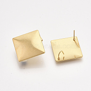 304 Stainless Steel Stud Earring Findings, with Loop and Ear Nuts/Earring Backs, Rhombus, Golden, 27.5x27.5mm, Hole: 5x3.5mm, Side Length: 20mm, Pin: 0.7mm(X-STAS-S079-57B-01)
