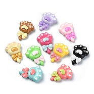 Opaque Resin Decoden Cabochons, Paw Print Lollipop with Bowknot, Mixed Color, 31.5x22.5x9.5mm(CRES-M031-05)