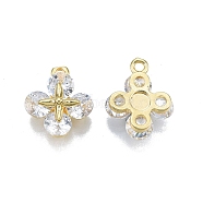 Brass Pave Clear Cubic Zirconia Charms, Nickel Free, Flower, Real 18K Gold Plated, 12x10x4mm, Hole: 1.2mm(KK-N231-308)