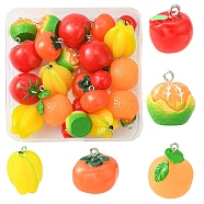 24Pcs 6 Styles Opaque Resin Pendants, Fruit Charms, with Platinum Tone Iron Loops, Tomato & Orange & Apple, Mixed Shapes, Mixed Color, 15~28x12~22mm, Hole: 1.8~2mm, 4pcs/style(RESI-FS0001-48)
