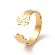 304 Stainless Steel Open Cuff Rings for Women, Cat Paw Print, Golden, US Size 8 1/4(18.3mm)(RJEW-G291-04G)