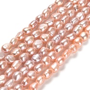 Natural Cultured Freshwater Pearl Beads Strands, Two Sides Polished, Grade AAA, Light Salmon, 5.5~6x4~5x3.5~4mm, Hole: 0.5mm, about 58pcs/strand, 13.78 inch(35cm)(PEAR-E016-087)