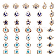 36Pcs 9 Style Alloy Enamel Pendants, with Rhinestone & Resin Imitation Cat Eye Cabochons, Mix-shaped, Golden, 14.5~20x12~21x2~6mm, Hole: 1.4~2mm, 4pcs/styles(ENAM-SZ0002-78)