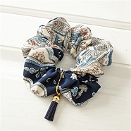 Cloth Elastic Hair Accessories, for Girls or Women, Scrunchie/Scrunchy Hair Ties, with Tassel, Midnight Blue, 150mm(PW-WG54091-03)