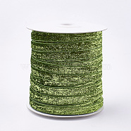 Glitter Sparkle Ribbon, Polyester & Nylon Ribbon, Yellow Green, 3/8 inch(9.5~10mm), about 50yards/roll(45.72m/roll)(SRIB-T002-01B-24)