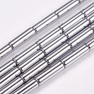 Non-magnetic Synthetic Hematite Beads Strands, Column, Silver Plated, 4x13mm, Hole: 1mm(X-G-K022-3x14mm-08)