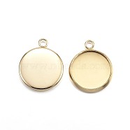 Ion Plating(IP) 304 Stainless Steel Pendant Cabochon Settings, Plain Edge Bezel Cups, Flat Round, Golden, Tray: 12mm, 16.5x13.5x2mm, Hole: 1.8mm(STAS-G127-13-12mm-G)