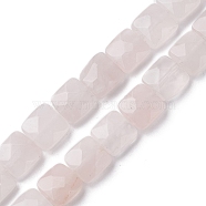 Natural Rose Quartz Beads Strands, Faceted Square, 10x10x5mm, Hole: 1.2mm, about 20pcs/strand, 7.95''(20.2cm)(G-K359-B21-01)