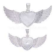 Alloy Pendants, with Glass Cabochons, with Rhinestone, Heart and Wing, Silver, 42x86.5x3.5mm, Hole: 13x7mm(PJ-TAC0001-19S)