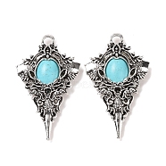 Synthetic Turquoise Pendants, Kite Charms, with Alloy Findings, Antique Silver, 44x26x6.5mm, Hole: 3.5mm(PALLOY-K001-047)