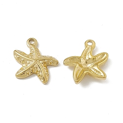 Vacuum Plating 201 Stainless Steel Pendants, Starfish Charm, Real 18K Gold Plated, 17x17x3.5mm, Hole: 1.8mm(STAS-J401-VC759)