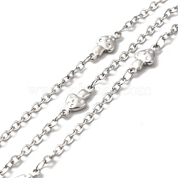304 Stainless Steel Mushroom Link Chains, with Spool, Soldered, Stainless Steel Color, 11.5x5.5x1.7mm, 2.5x2x0.3mm, about 32.81 Feet(10m)/Roll(STAS-B041-11P)