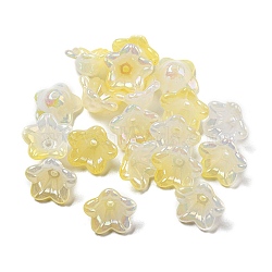 Iridescent Acrylic Bead Caps, AB Color Plated, 5-Petal Flower, Yellow, 12.5x12.5x6.5mm, Hole: 1.5mm(OACR-C021-08E)