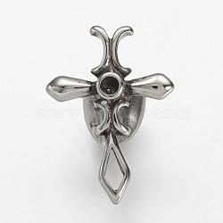 304 Stainless Steel Clasp Rhinestone Settings, Cross, Antique Silver, 32.5x23x20mm, Hole: 5x10mm, Fit for 3mm rhinestone(STAS-P169-52AS)