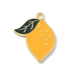 Golden Plated Alloy Enamel Pendants, Lemon, 21x16x1mm, Hole: 1.5mm(FIND-M015-01G-B)