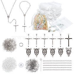 Elite DIY Rosary Bracelet Necklace Making Kit, Including Acrylic Pearl Beads, Iron Cable Chains, Alloy Cross Pendant & Virgin Mary Link Connectors, Platinum & Stainless Steel Color(DIY-PH0009-85)